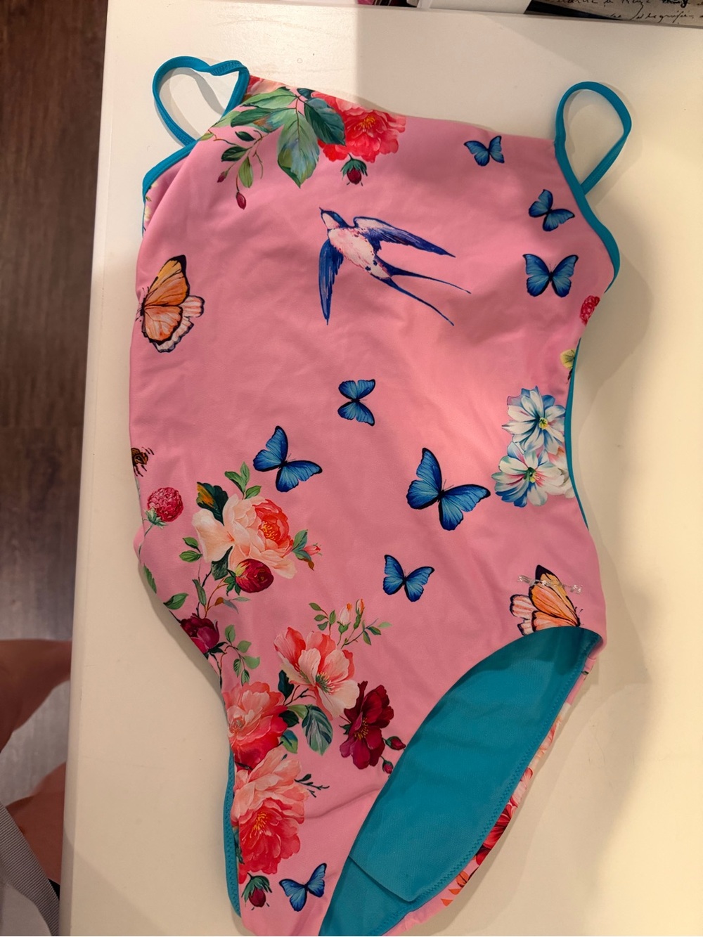 Women’s Pink Floral & Butterfly One-Piece Swimsuit